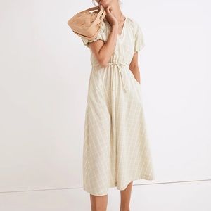 NWOT Madewell Plaid Tie-Waist Midi Dress with pockets